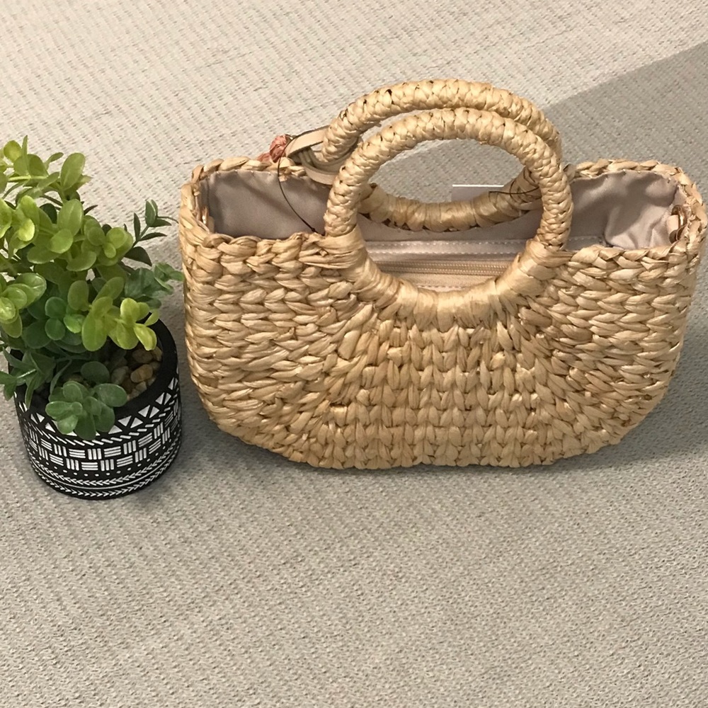 New! Small Half Moon Straw Tote Boho Crossbody Bag - Picture 7 of 10